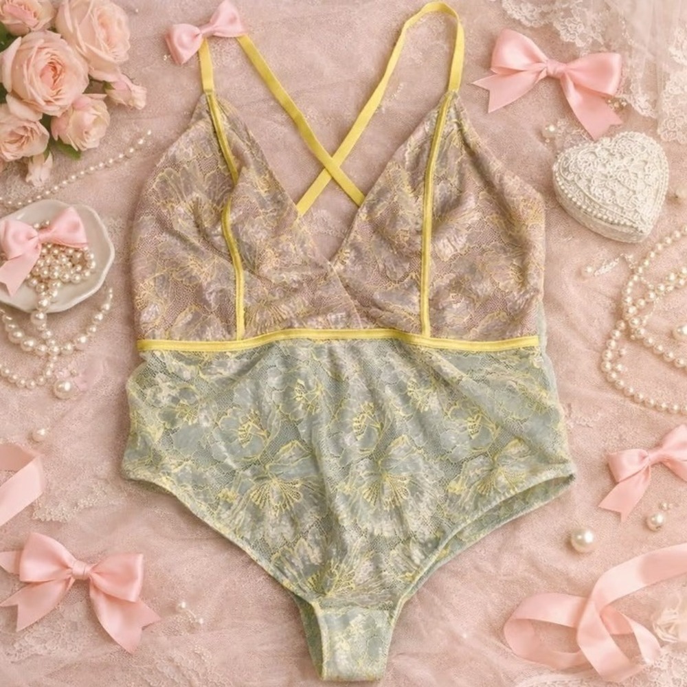 Teddy Lace Bodysuit XL Pastel‎ Fairy Coquette Romantic Lingerie Rave Festival